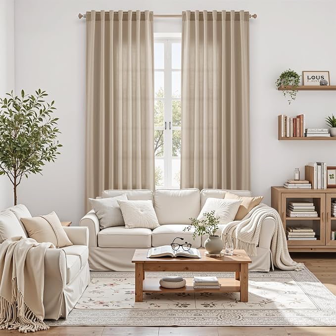 Sepia Beige Linen Curtains 84 Inch Length 2 Panels Set - Image 6