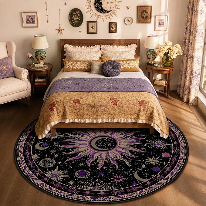 Vacuum-Friendly, Round 8ft Washable Area Rug by meejou