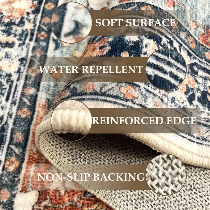 RELEANY Washable Area Rug, Small 2'x3', Water Repellent, Pet Friendly, Vintage - Image 3
