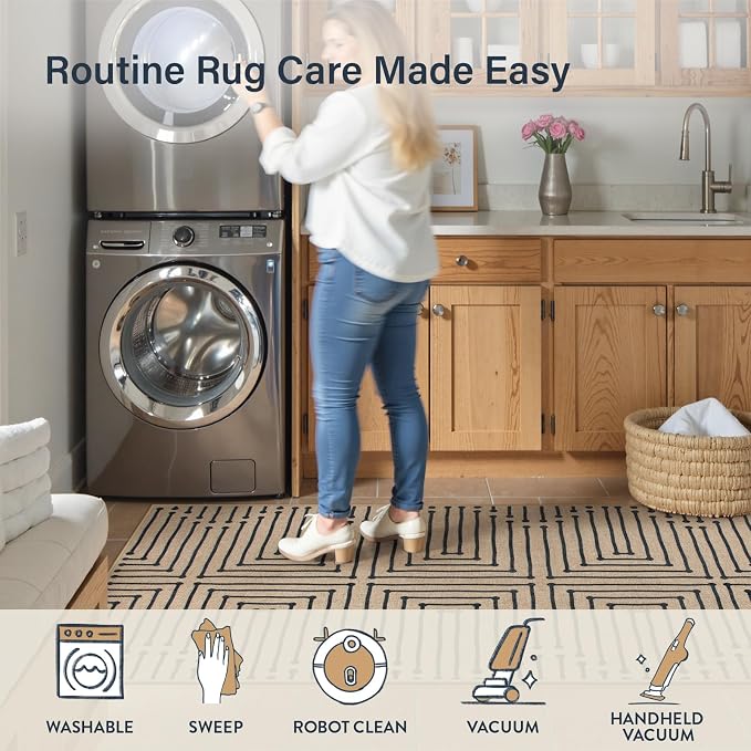 Lahome Boho 3x5 Outdoor Rugs for Entry, Washable Easy Jute Rug | Maze Lines - Image 5