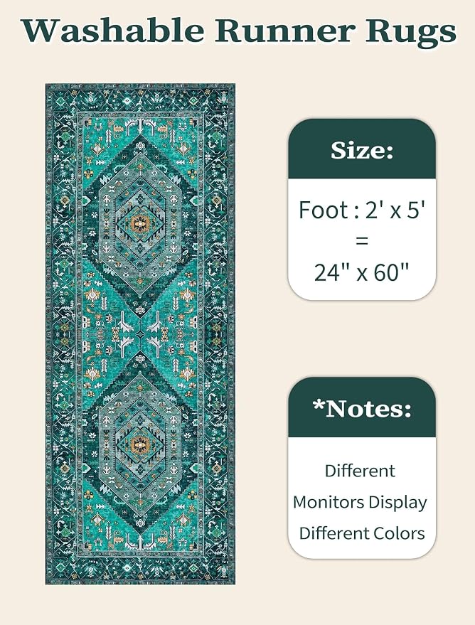 SERISSA 2x5 Washable Non Slip Boho Runner Rug - Image 6