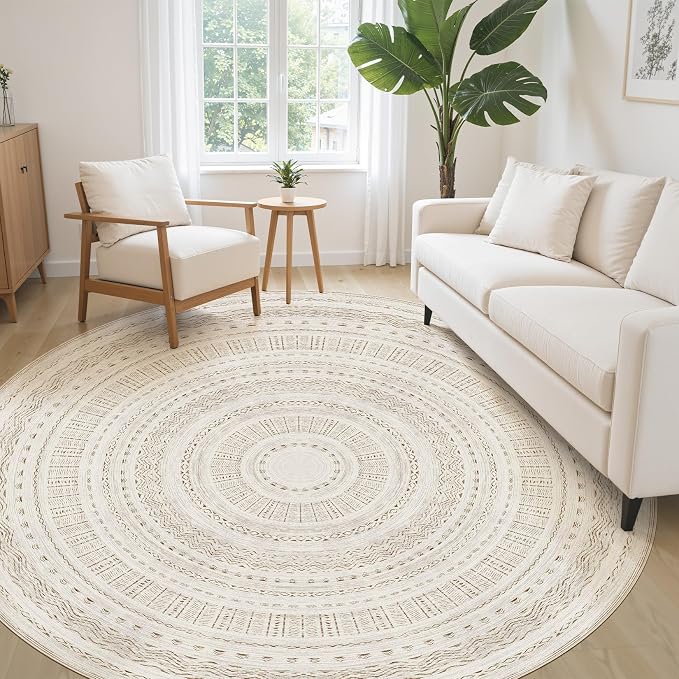 cotiled 8x8 Round Rug 8ft Circle Living Room Boho Area Rugs | Solve Modern - Image 3