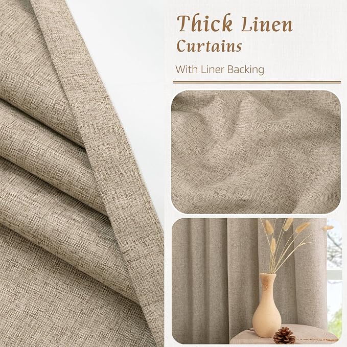 63 Inch 100% Blackout Linen Curtains - Image 8