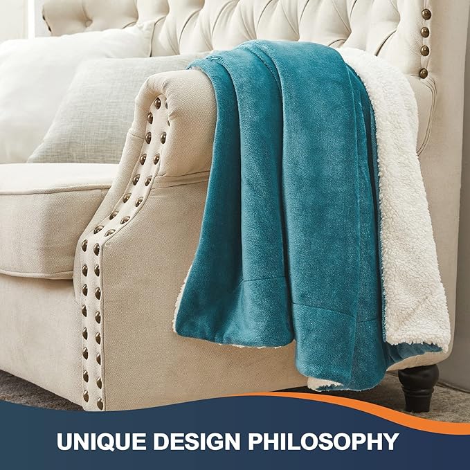 Walensee Sherpa Fleece Blanket (Twin Size 60”x80” Teal) Plush Throw Fuzzy Super Soft Reversible Microfiber Flannel Blankets for Couch, Bed, Sofa Ultra Luxurious Warm and Cozy for All Seasons
