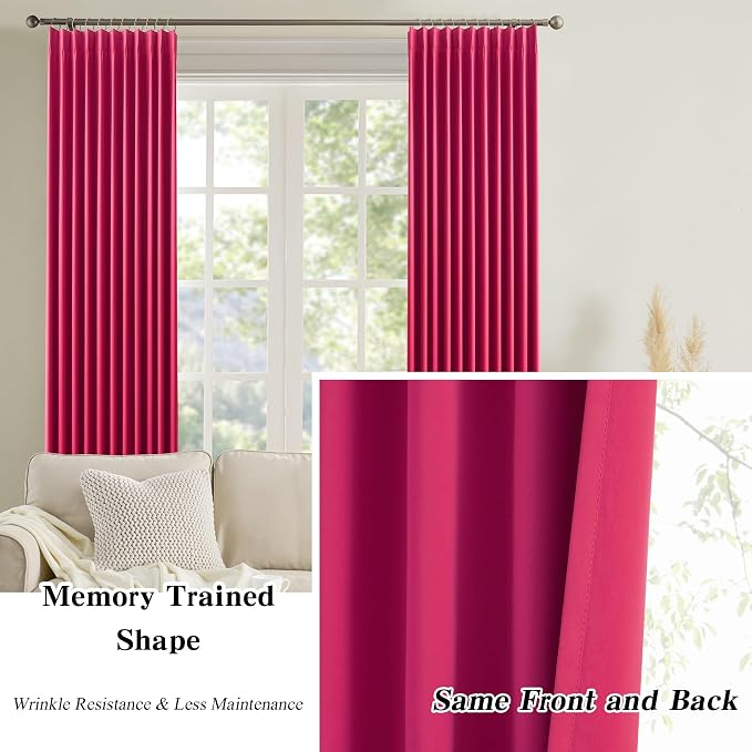 Pinch Pleated Hot Pink Blackout Curtains Short 2 Panels Set 45 Inch Length - Image 6