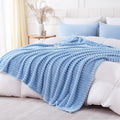 Light Blue Throw Blanket for Couch Sofa 90x90 inches Striped Design | Fleece by Unknown
