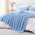 Light Blue Throw Blanket for Couch Sofa 108x90 inches Striped Design | Fleece by Unknown