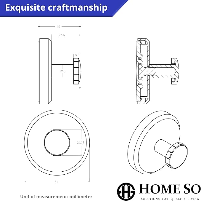 HOME SO Suction Cup Hooks for Shower, Bathroom, Kitchen, Glass Door, Mirror, Tile – Loofah, Towel, Coat, Bath Robe for Hanging up to 15 lbs – Polished Matte Chrome, Brushed Nickel (2-pack)