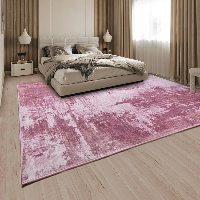 Entryway Rug 3x5 Pink Bedroom Area Rug Washable Non Slip Abstract Boho Rugs - Image 4