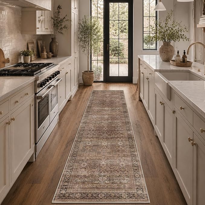 Schweek 2x8 Kitchen Rug Washable Vintage Non Slip Hallway Runner Rugs Brown | - Image 3