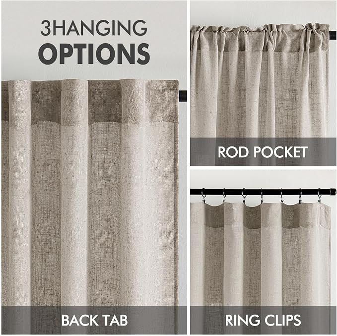 MIULEE Burlywood Birch Linen Curtains 52x96 Inch Long 2 Panels - Image 3
