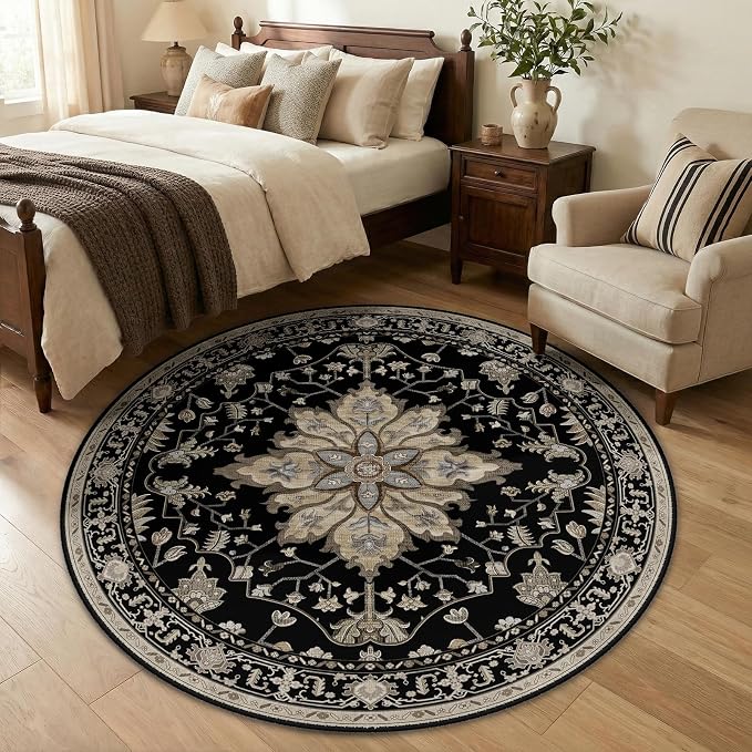 RELEANY Washable Area Rug, Round 5ft, Water Repellent, Pet Friendly, Vintage - Image 2