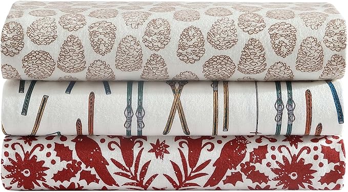 Eddie Bauer - Twin Sheets, Cotton Flannel Bedding Set, Brushed For Extra Softness, Cozy Home Decor (Little Creek Pine Cone Beige, Twin)
