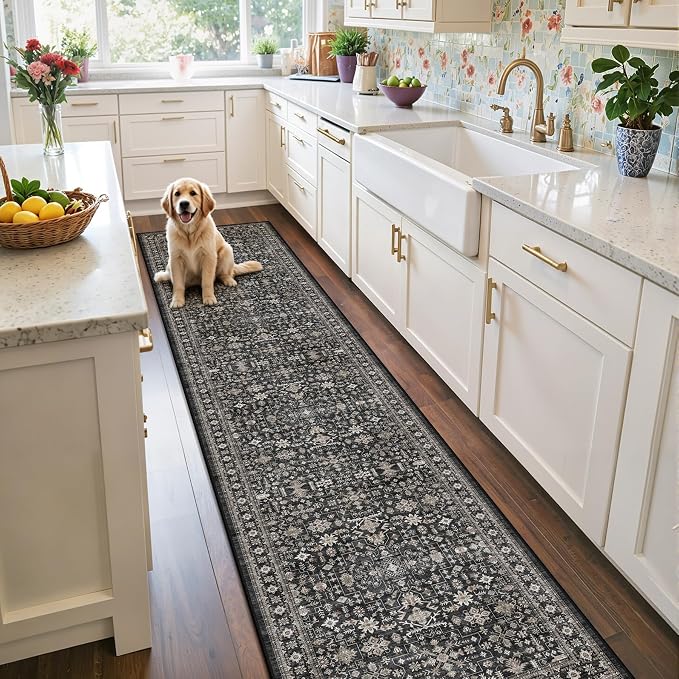 Grey Floral Hallway Runner Rug 2x10 by WelcometoBabovid
