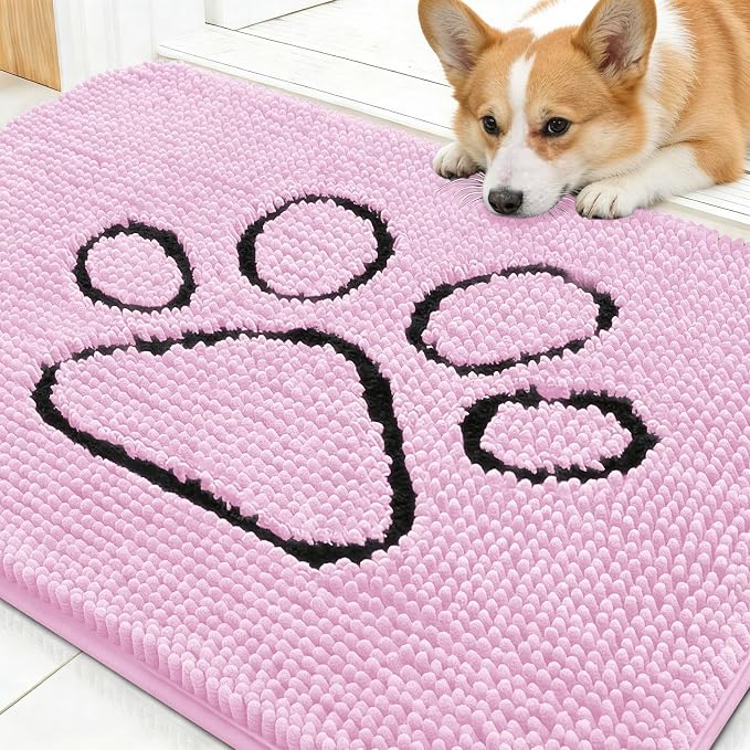 OLANLY Dog Door Mat for Muddy Paws 30x20, Paw Print Design Chenille Mud Mat | by OLANLY