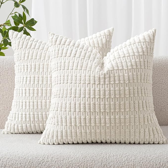 MIULEE Euro Sham Corduroy Decorative Throw Pillow Covers 24x24 Pure White | by MIULEE