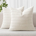 MIULEE Corduroy Decorative Throw Pillow Covers 18x18 Pure White Pack of 2 | by MIULEE