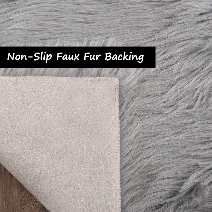 Goolela Grey Sheepskin Area Rug 10x12 Gray Fluffy Fuzzy Furry Carpet - Image 3