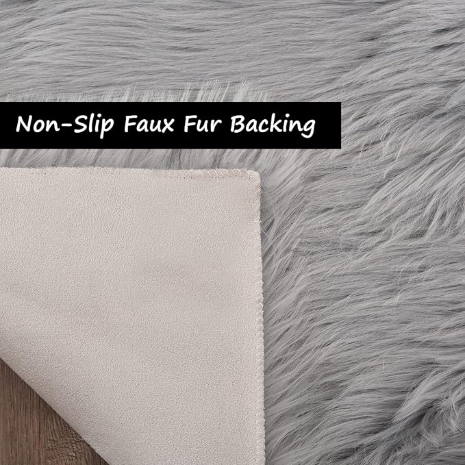 Goolela Grey Sheepskin Area Rug 5x7 Fluffy Fuzzy Furry Carpet - Image 5