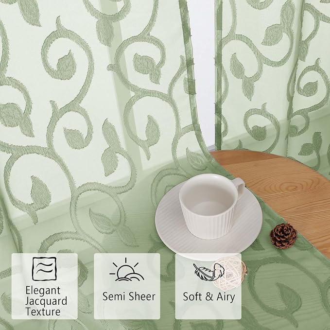 Furman Sheer Curtains 45 Inch Length 2 Panels Set, Elegant Geometric Jacquard - Image 6