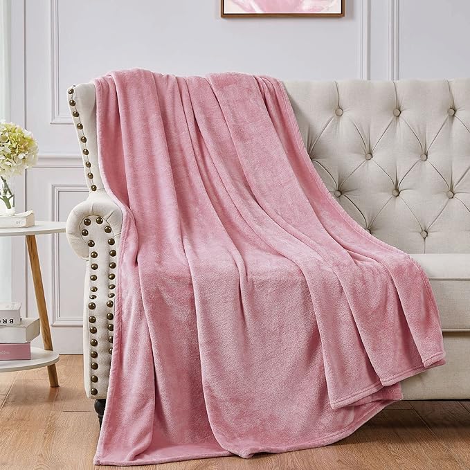 Walensee Fleece Blanket Plush Throw Fuzzy Lightweight (Throw Size 50x60 Blush) Super Soft Microfiber Flannel Blankets for Couch, Bed, Sofa Ultra Luxurious Warm and Cozy for All Seasons
