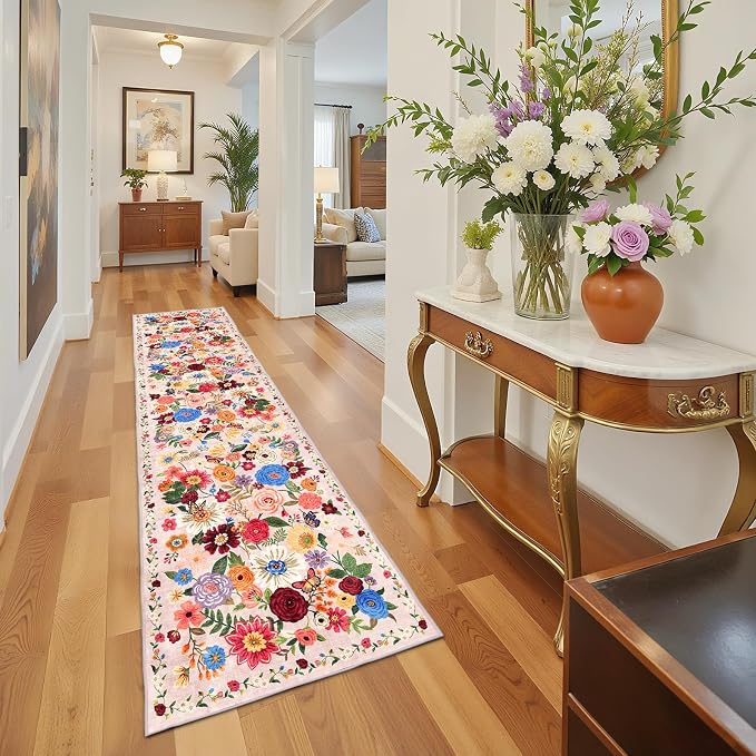 Blush Floral Hallway Runner Rug - Image 6