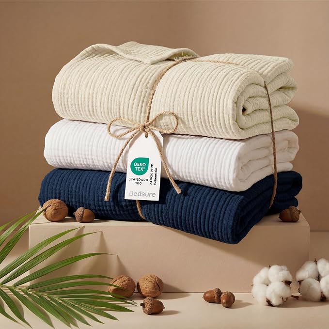 Bedsure 100% Cotton Muslin Blanket Queen Size - Image 5