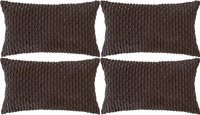 Set of 4 Dark Brown Decorative Throw Pillow Covers 12x20 Inch Corduroy Pillow by Cozoomy