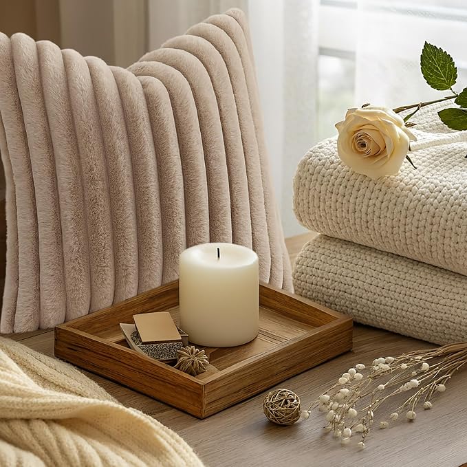 decorUhome Fall Faux Fur Throw Pillow Covers 16x16 Set of 2 Khaki Brown | - Image 9