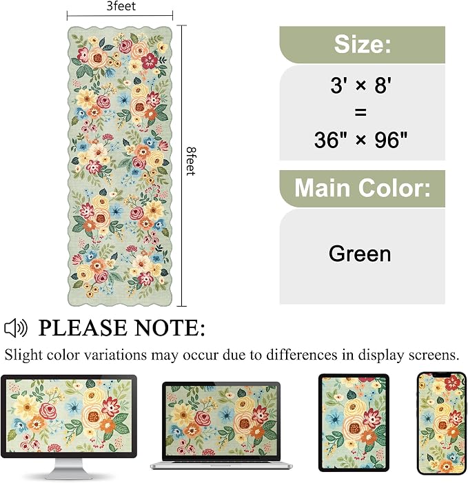 DUKINO 3x8 Kitchen Runner Rug, Soft Floral Washable Rug - Image 2