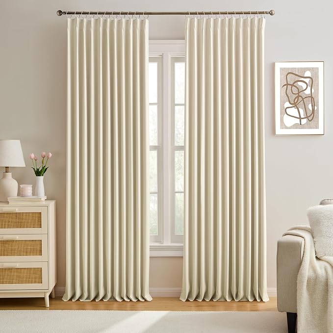 Cream Beige Curtains 72 inch Wide x 108 inch Long 2 Panels by KEQIAOSUOCAI
