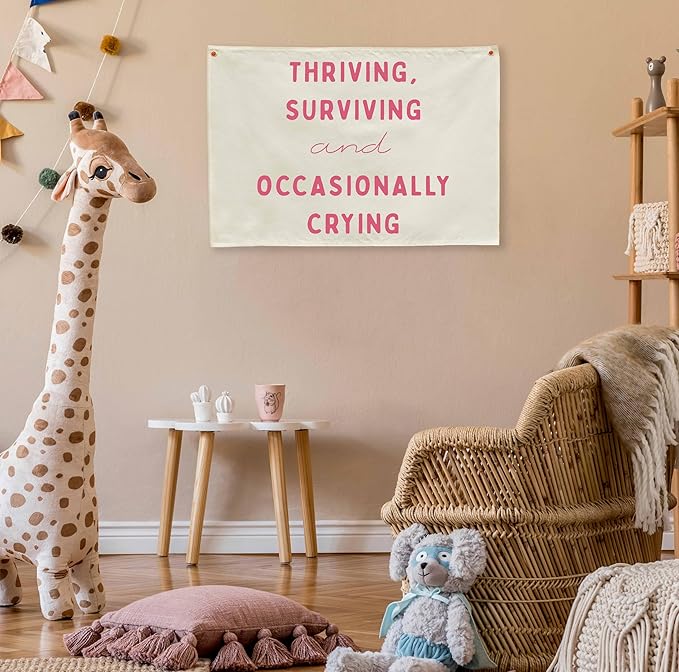 Thriving Surviving Rectangular Canvas Banner Wall Decor-Boho Flag Sign Art for Toddler Boy Girl Kids,Nursery Baby Room Above Crib Playroom Decor-Baby Growth Stuff Poster-Baby Shower Christmas Gift