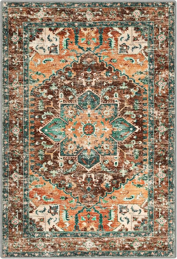 Yamaziot Washable Area Rug, 2x3 Small Boho Vintage Entryway Non-Slip Rug | - Image 2