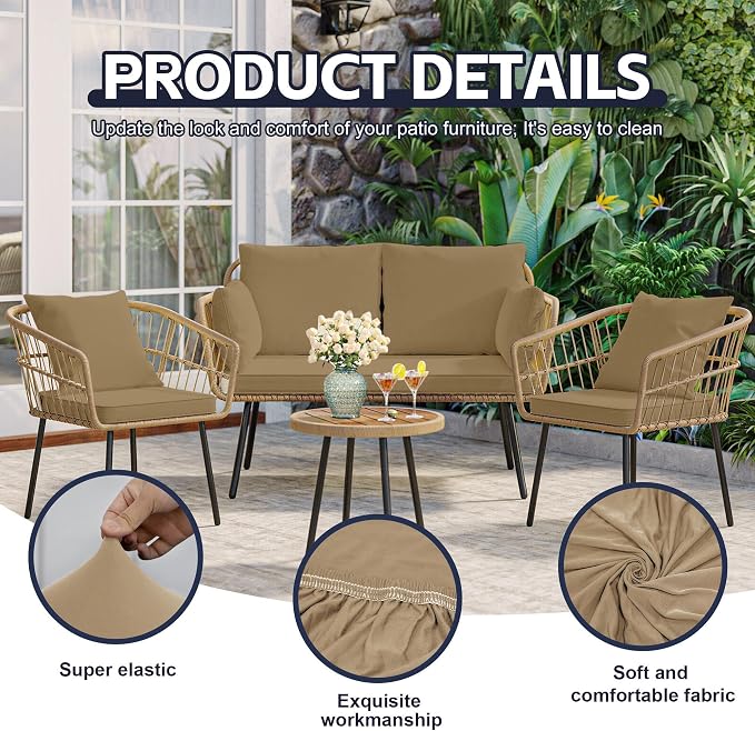 8Pcs Patio Cushion Covers, Outdoor Stretch Cushion Covers, Washable | Stretch - Image 3