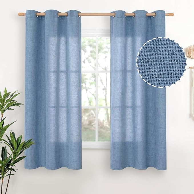 YoungsTex Blue Linen Curtains 63 Inches Long 2 Panels by YoungsTex
