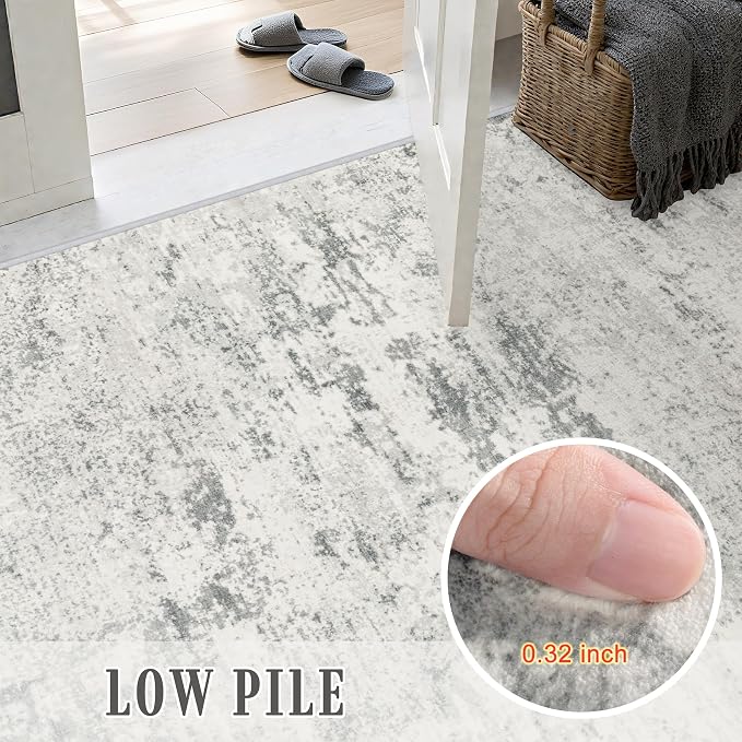 2x6 Washable Runner Rug：Modern Abstract Kitchen Soft Carpet Gray | - Image 7