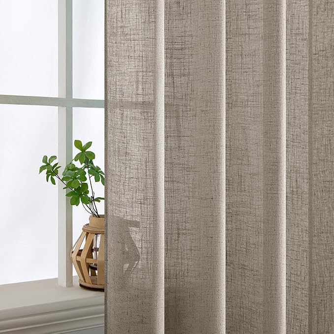 MIULEE Burlywood Birch Linen Curtains 52x54 Inch Long 2 Panels - Image 5