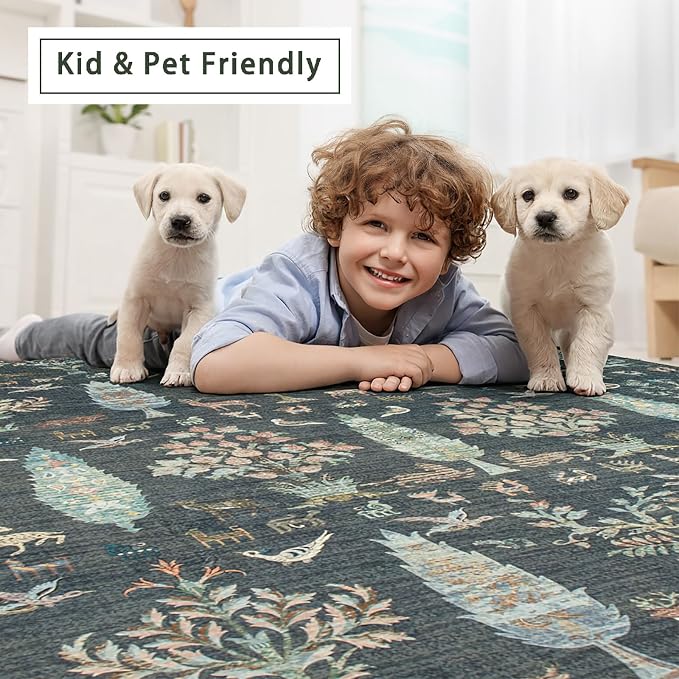 Washable Rugs 8x10 Area Rug for Living Room, Dining Room-Dark Green | Ultra - Image 6