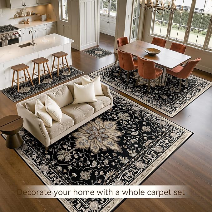 RELEANY Washable Area Rug, Water Repellent, Pet Friendly, Vintage Floral Boho - Image 2