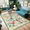 PLHXFR Area Rug Living Room: 4x6 Floral Washable Boho Soft Carpet Green | by PLHXFRSoftAreaRugs