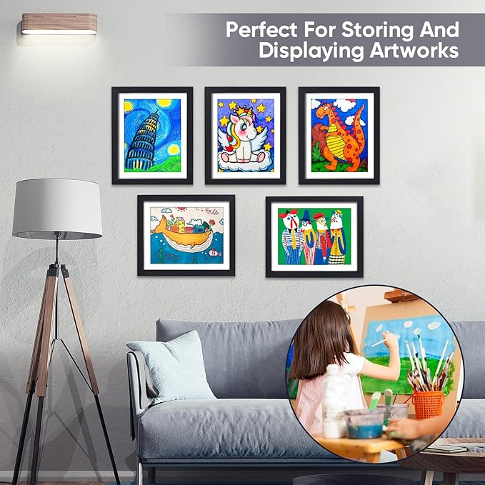 Kids Artwork Frames Changeable - Front Opening Holds 150, Children Art Projects, 10x12.5 Picture Frame for Display, With Storage (Black)