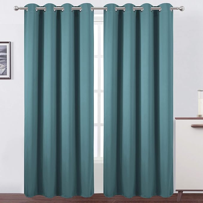 Sea Teal Thermal Blackout Curtains/52 x 108 Inch/Set of 2 Panels Room Darkening by Lemomo
