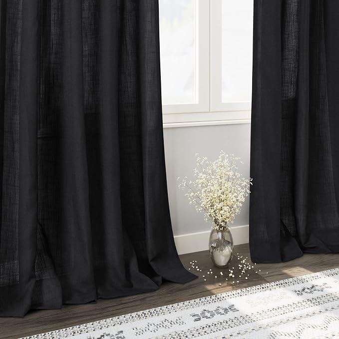 Long Black Curtain 105 inches Long 2 Panels Set - Image 7