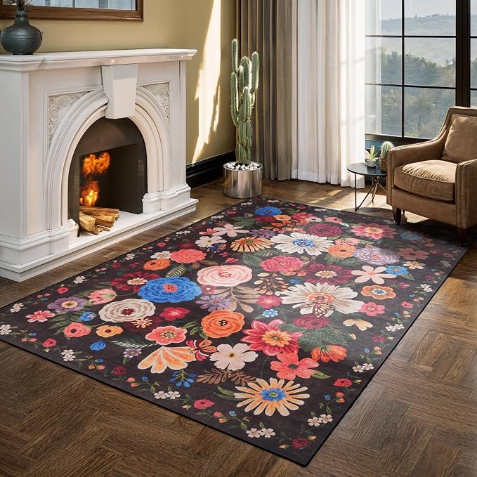 Black Brown Floral Area Rug 6x9 - Image 6