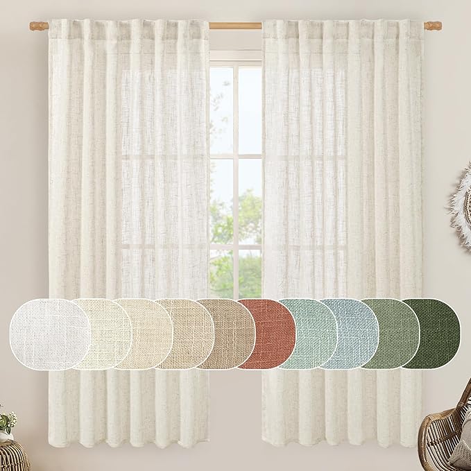 Linen Semi Sheer Curtains 72 Inch Length 2 Panels by LAMIT