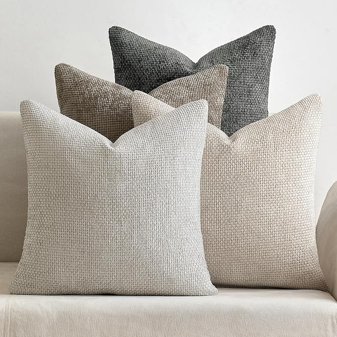 MIULEE Soft Decorative Chenille Euro Pillow Covers Neutral 26x26 Pack of 4 | by MIULEE