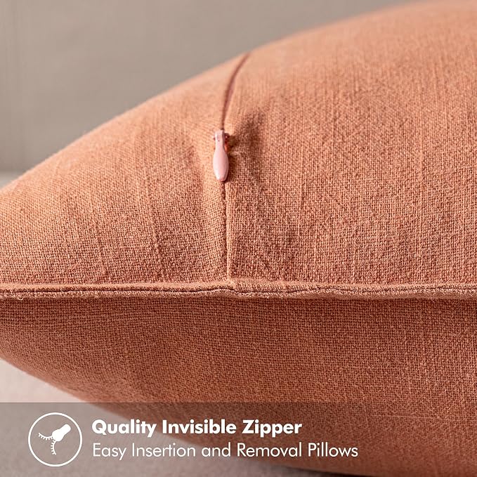 MIULEE Decorative Linen Euro Sham Pillow Covers 22x22 Inch Coral | Boho - Image 3