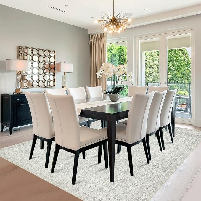 8x10 Washable Area Rugs for Living Room, Dining Room | Neutral, Ultra Soft Faux - Image 8
