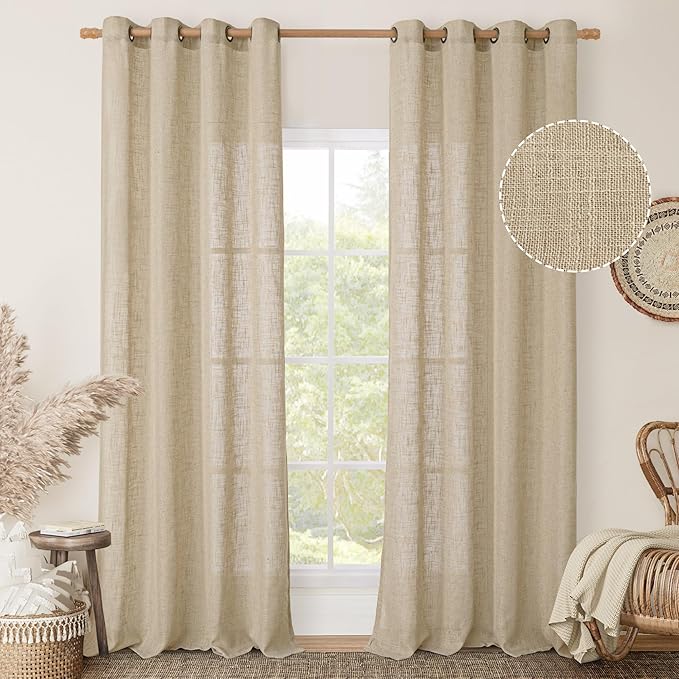 Brown Linen Curtains 90 inch for Bedroom, Soft Thick Light Filtering Boho by LAMIT