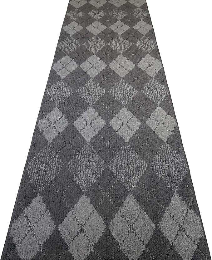 Custom Length Hallway Runner Rug, Slip Resistant, Squares Anthracite, 26 Inch X - Image 6